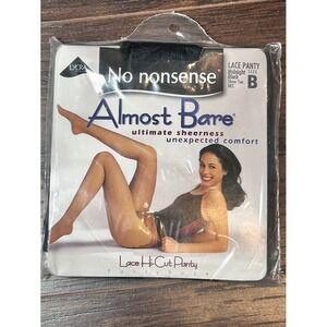 No Nonsense Almost Bare Lace‎ Hi Cut Pantyhose Size B Midnight Black Sheer Toe